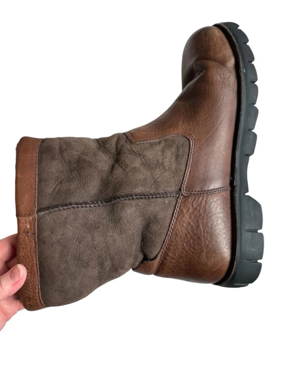 UGG Men's Brown Leather & Suede Insulated Short Boots - Picture 3 of 13
